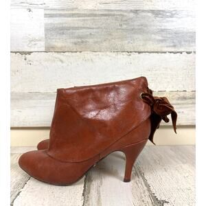 Jeffrey Campbell Womens 9 Vintage Brown Leather Heeled Bootie Velvet Bow Tie